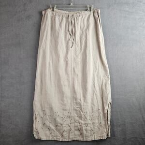Vintage L.L. Bean Linen Embroidered Maxi Skirt Cottagecore Boho Coastal Sz M